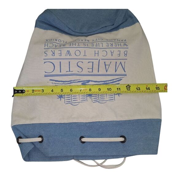 Drawstring Backpack NWOT Canvas Beach Bag Blue Cream GREAT BUNDLE ITEM Travel - Picture 5 of 13